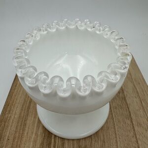 Vintage Fenton Silvercrest Glass Compote W/ Crimped Edge Dip Bowl Candy Dish